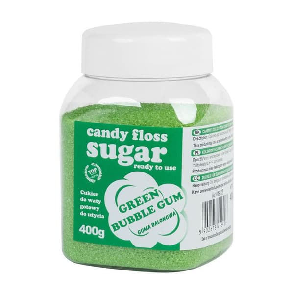 Färgat socker för sockervadd, grön, smak av tuggummi, 400 g