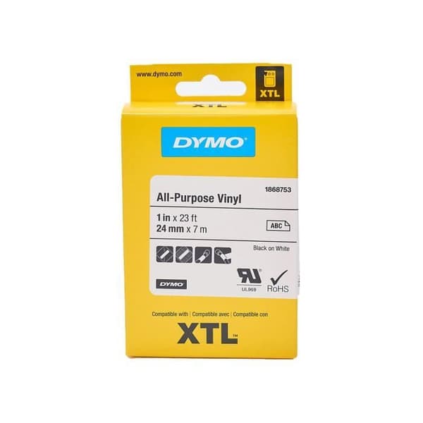 DYMO XTL Permanent vinyltejp - svart på vitt