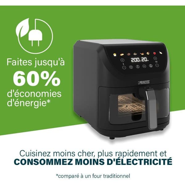 PRINCESS SlimFry 182257 Luftfritös 8L 2000W Touchskärm 8 program Svart