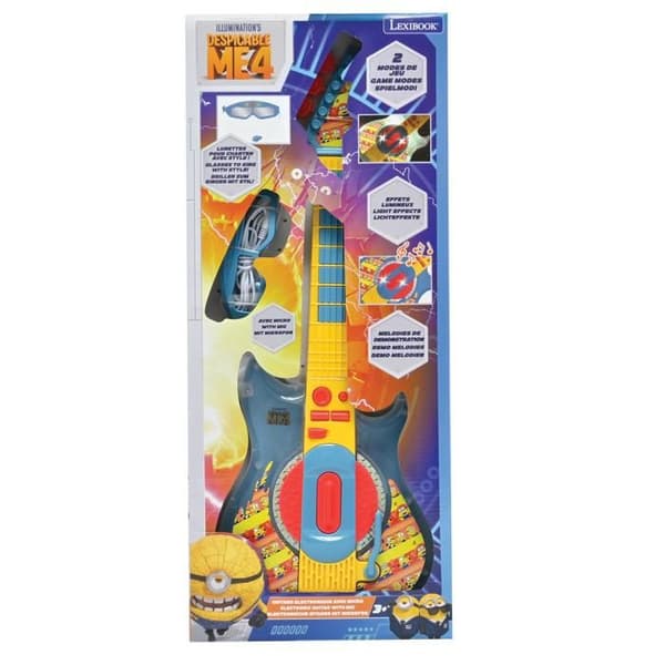 Ljus Elektrisk Gitarr med Minions Glasögon och Mikrofon