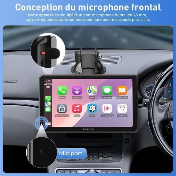 CARPURIDE V3 Bilradio 7" CarPlay trådlös och Android Auto, IPS pekskärm, Bluetooth, Navigation