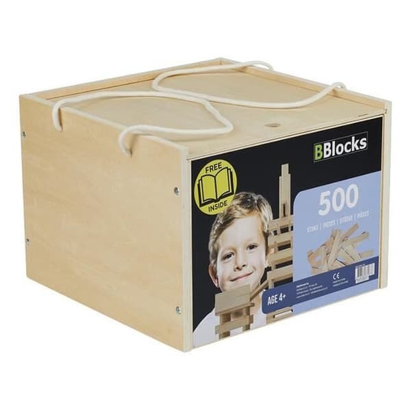 Bygglek - BBlocks - Blocklåda - 500 bitar - Furuträ - Från 4 år