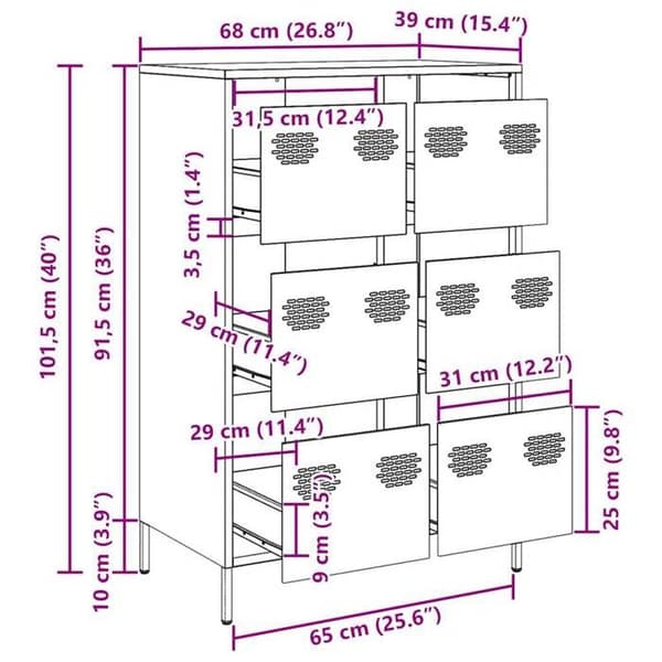 vidaXL Buffé hög vit 68x39x101,5 cm stål 851225
