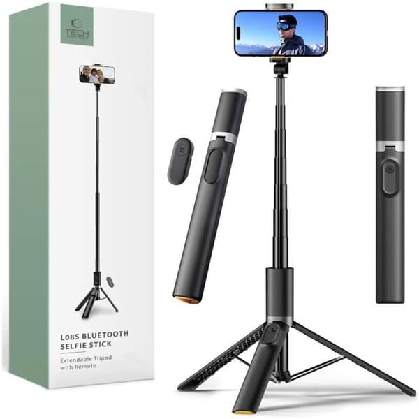 Perche för Selfie - Tech-Protect L08S - Bluetooth - Stativ Svart - Maxvikt 500g