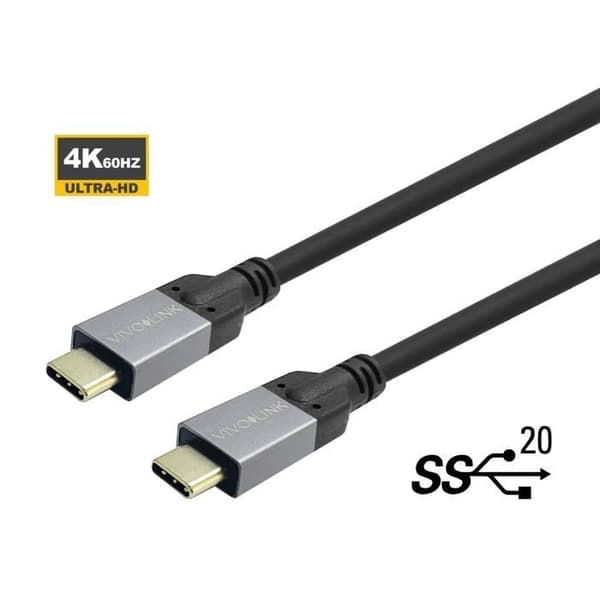 USB-C-kabel - VIVOLINK - 4m - 20 Gbps - Certifierad Business - Svart
