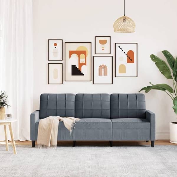 vidaXL 3-sitssoffa Mörkgrå 180 cm Sammet 4007635