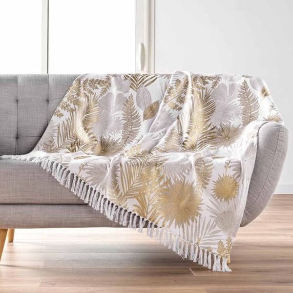 Fransad filt 125 x 150 cm bomull/polyester metallic tryck Melisse