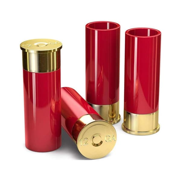 Set med 4 shotglas - Buckshort - patronform - röd - hållbar plast