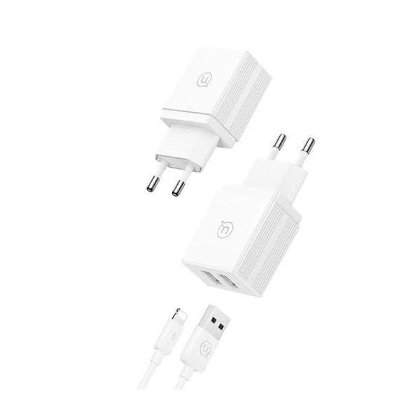 Laddare - USAMS - 18W - 2xUSB - Lightning-kabel - Kompatibel med iPhone 11 till 14
