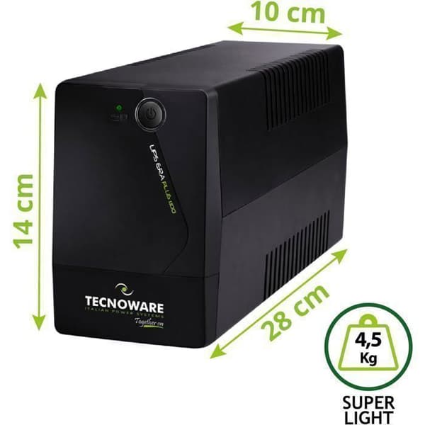 Tecnoware UPS 1100VA för PC/Modem, programvara, överspänningsskydd och strömavbrottsskydd för PC, videobevakning, NAS
