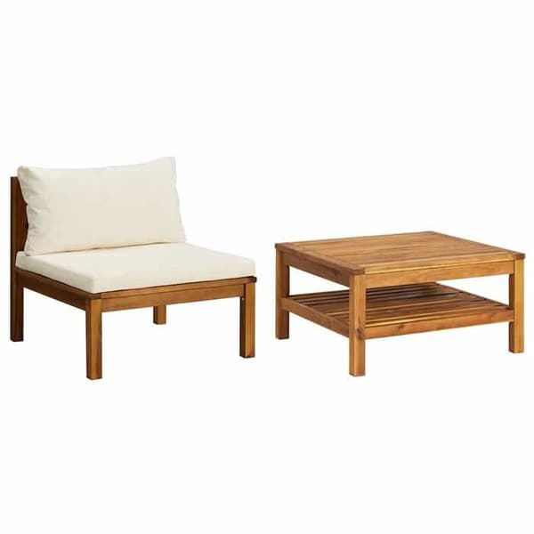 vidaXL 2-delad soffset och kuddar Cream White Solid Acacia 316285