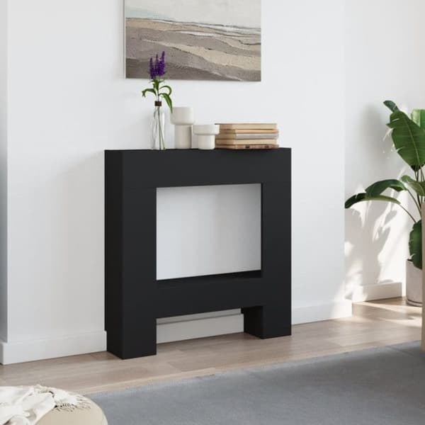 Svart eldstadsram 81x18x82 cm ingenjörsträ