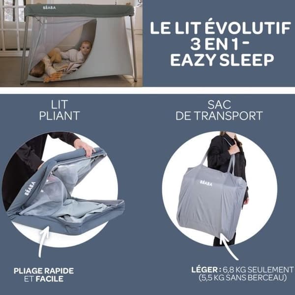 BEABA Eazy Sleep 3 in 1 resesäng - Mineralgrå