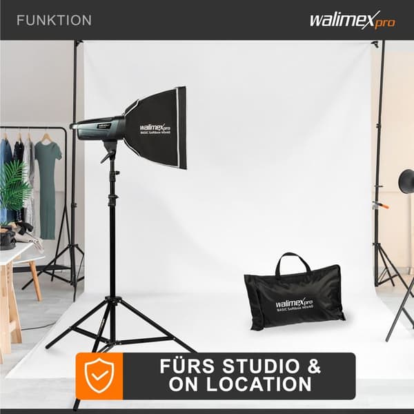 Walimex pro Basic Softbox Ljuslåda 40 x 40 cm, vridbar 360°, med fram- och mellan diffusor, transportväska, adaptern
