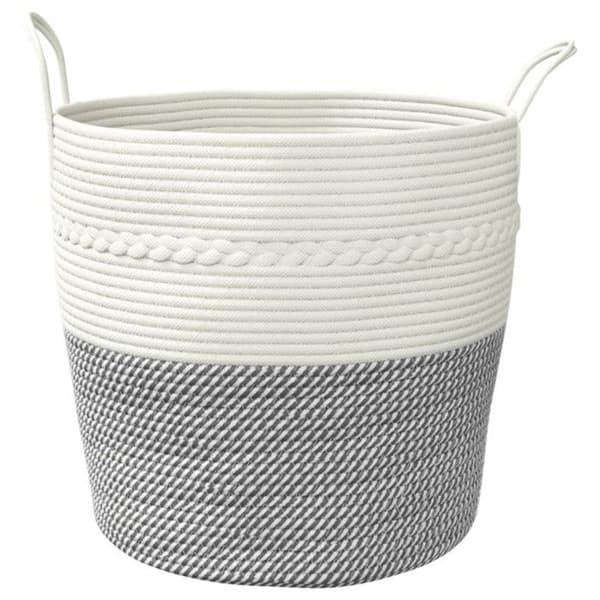 Grå och vit förvaringskorg Ø43x38 cm bomull