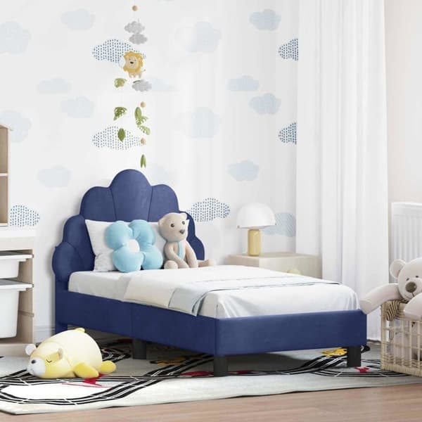 Moderna barnsängram - vidaXL - Polisbla - Sammet - 80x200 cm - Förvaringsfickor - Lattsängram