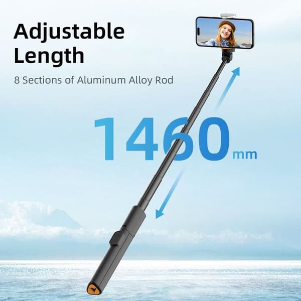 Selfiestick med stativ och Bluetooth-fjärrkontroll 146 cm