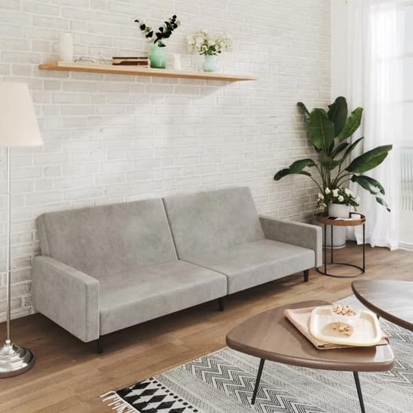 vidaXL 2-sits bäddsoffa ljusgrå sammet 375737