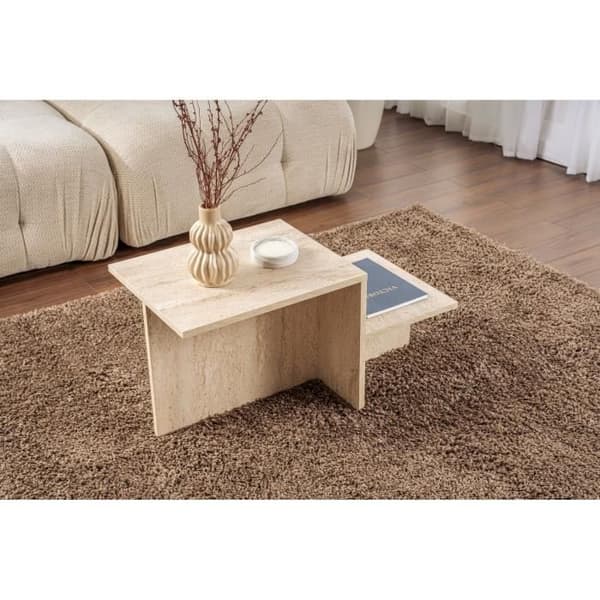 Soffbord - HARMONY - Rektangulär - Travertineffekt - 80 x 40 x 40 cm