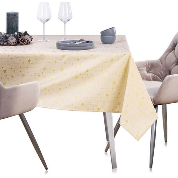 Bordduk - Stardust - Rektangulär 140x260 cm - Lackad gyllene gul - Festligt tryck