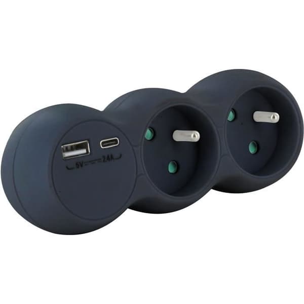 Biplite Domino 2x16A - CHACON - Med USB-A + USB-C - svart