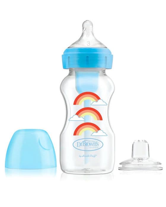Dr Browns Biberon 270ml Col stor Blå Regnbågar (Sippy + napp L3)