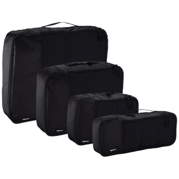 AmazonBasics - Set med 4 förvaringspåsar för bagage S/M/L/Slim, Svart
