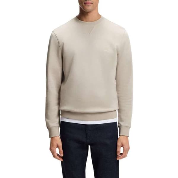 Beige bomullströja med slim fit och ribbad rund halsringning