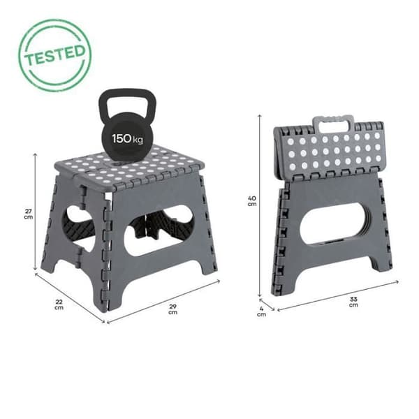 Arregui TB-027-G Multipurpose Folding Pall, Step, 27 cm hög, grå