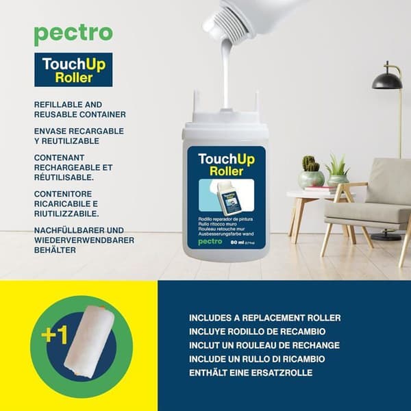 TouchUp Väggretuschkit - PECTRO - Vit Färg - Inbyggd Rollers - Återuppladdningsbar - 80 ml
