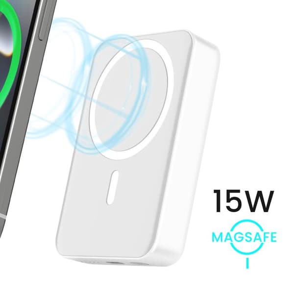 Externt batteri - BWOO - 10000mAh - USB-C 20W - MagSafe - Fällbart stöd Vitt