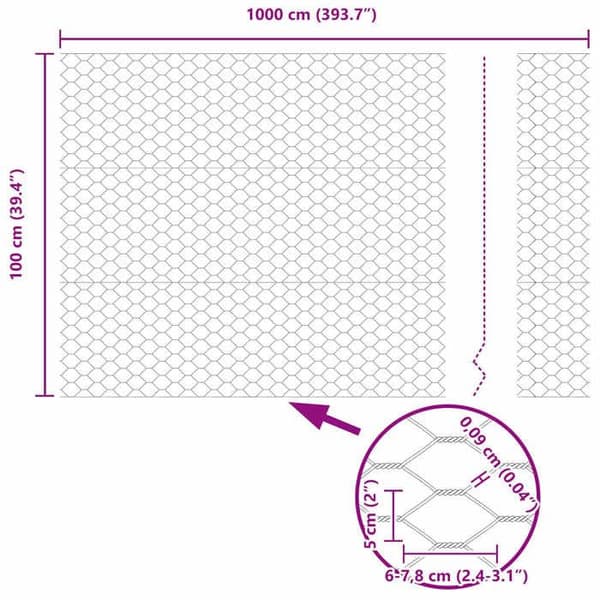vidaXL Hexagonal stängsel Grå 1 x 10 m PVC 42005496