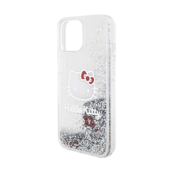 Telefonfodral - Hello Kitty - iPhone 15 - Flytande glitter - Silver - Hård
