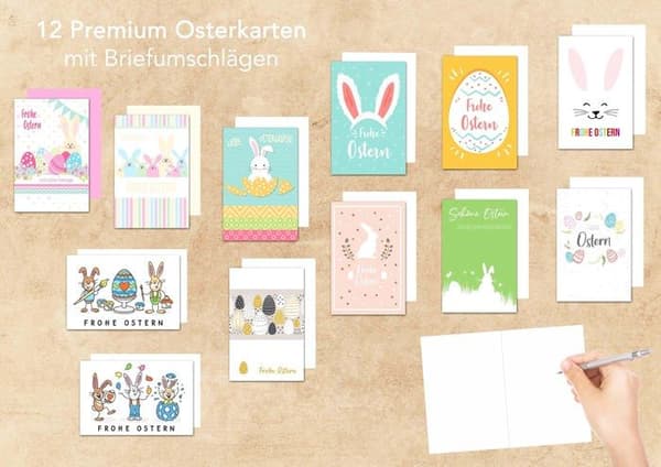 Fällbara påskkort - 21258 - 12-pack - 11,5 x 17 cm - Premiumpapper med kuvert
