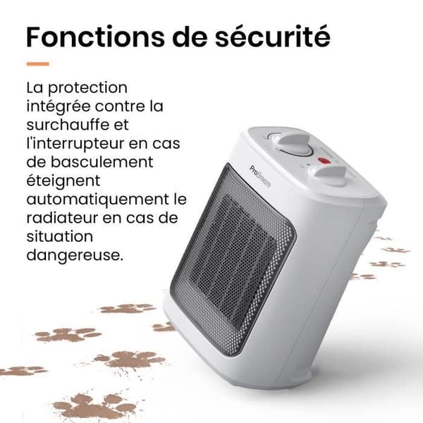 Pro Breeze Mini Ceramic Heater 2000 W - 3 effektnivåer - Compact Space Heater - Vit