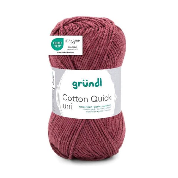 Garnboll - Bordeaux - 155 - 100% bomull - 3/4 mm - Gründl - Cotton Quick Uni
