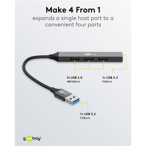 USB-hub - GOOBAY - Slim - USB-A 3.2 - Kompakt - Överspänningsskydd