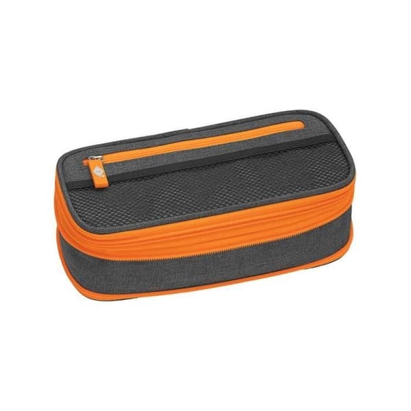 Pennfodral - WEDO - NEON STRETCH - Polyester - Grå, Orange - Dragkedja