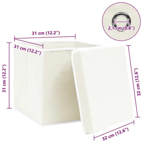 vidaXL Förvaringsboxar med lock 4st Vit 32x32x32cm Tyg
