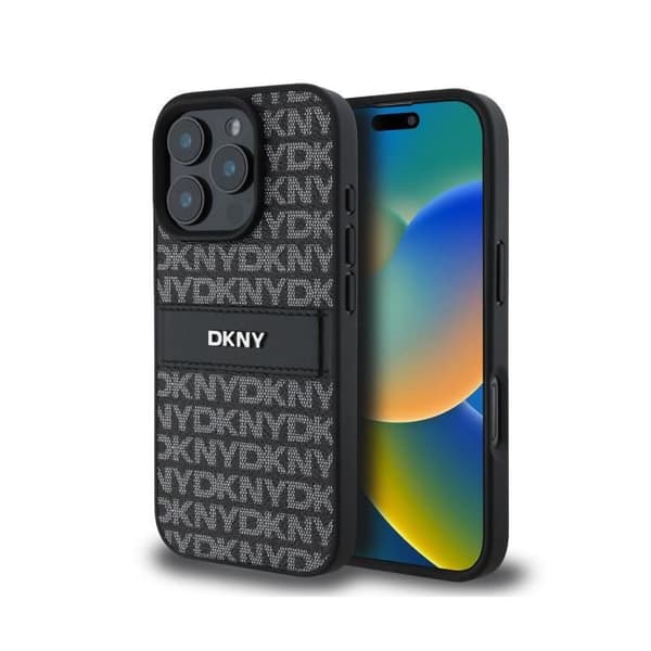 Coque - DKNY - iPhone 16 Pro Max - Randig Mönster - Stötbeständighet - Metalliserad Logotyp
