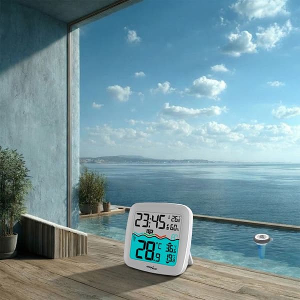 Väderstation med pooltermometer - GreenBlue - GB216 - Flytande sensor - Räckvidd 60m - Klocka