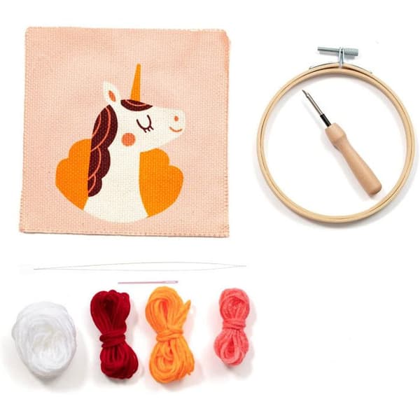 Kit för barn - "Punch Needle" - Enhörning - D 18 cm
