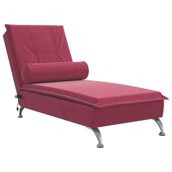 vidaXL Bäddsoffa med massagedyna i vinröd sammet, lång soffstol, vilstol för sovrum, 379454