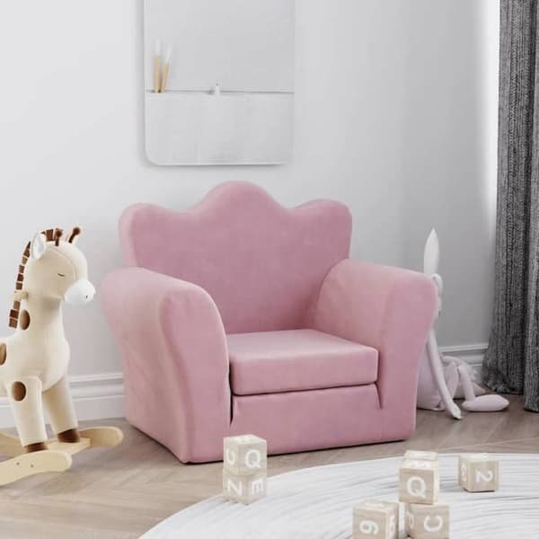 vidaXL Barnsängsoffa rosa mjuk plysch 357057