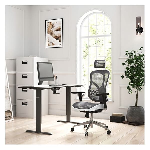 Diablo V-Basic Ergonomic Office Chair 3D Andas Mesh Justerbara Armstöd (Vit-Grå)