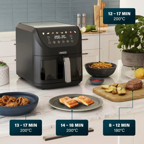 PRINCESS SlimFry 182257 Luftfritös 8L 2000W Touchskärm 8 program Svart