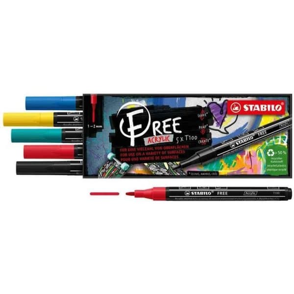 Akrylmarker FREE T100, set om 5 Royal
