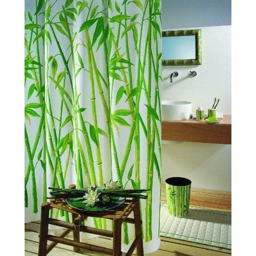 Duschdraperi - Spirella - Bambus - 180x200cm - 100% Polyester - Grön