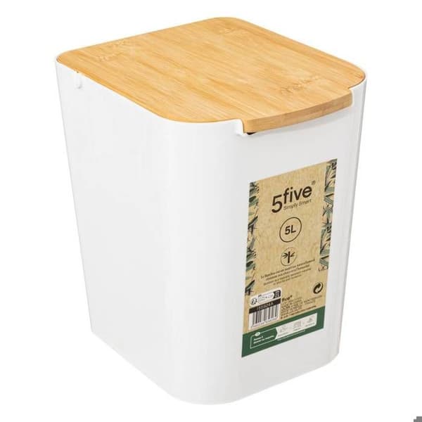 Soptunna med lock bambu 5L "Naturéo" vit - 5 five simply smart