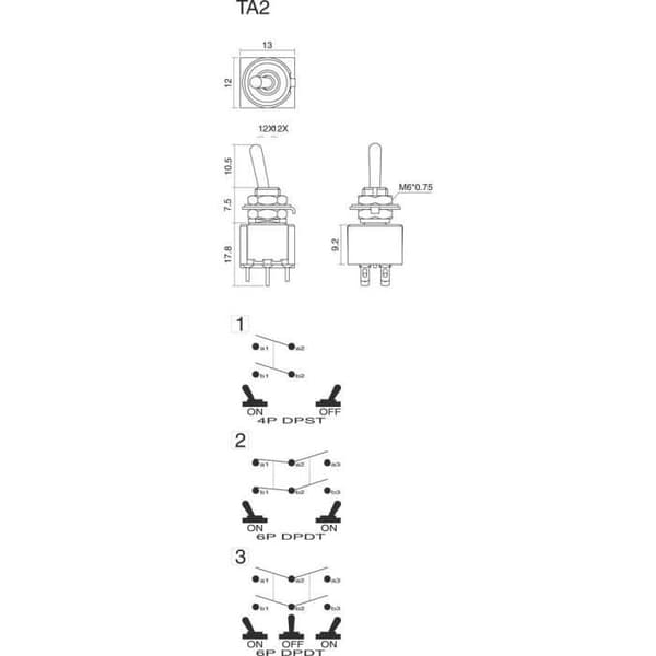 Vippströmbrytare - TRU COMPONENTS - TC-TA202A1 - 2 knappar On-On - 250V-AC - 3A